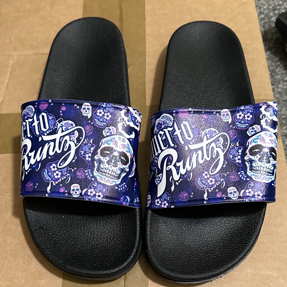Men's Skull Slide Sandals - Black and Purple